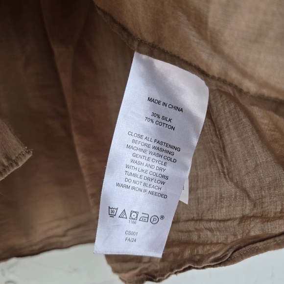 Quince Silk Cotton Flowy Light Button Up Cropped Top, XL - Picture 10 of 11